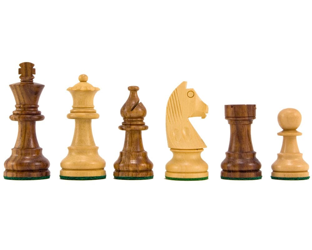 Down Head Knight Sheesham Staunton Chess Pieces 2.5 Inches - King, Queen, Bishop, Knight, Rook, Pawn on white background