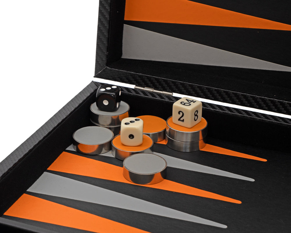 Italfama Folding Leatherette Backgammon Set in Black and Orange