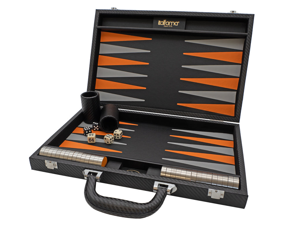 Italfama Folding Leatherette Backgammon Set in Black and Orange