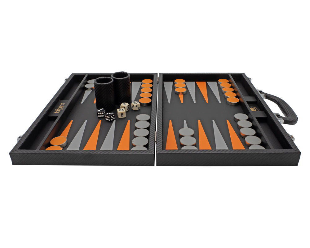 Italfama Folding Leatherette Backgammon Set in Black and Orange