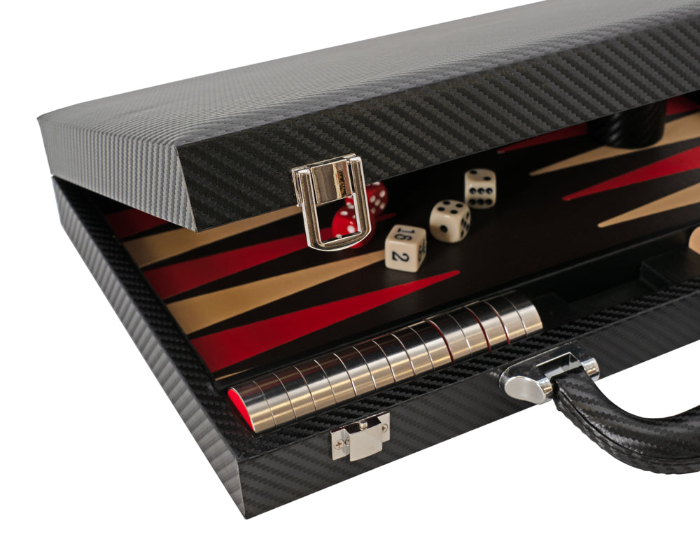 Italfama Folding Leatherette Backgammon Set in Black and Red