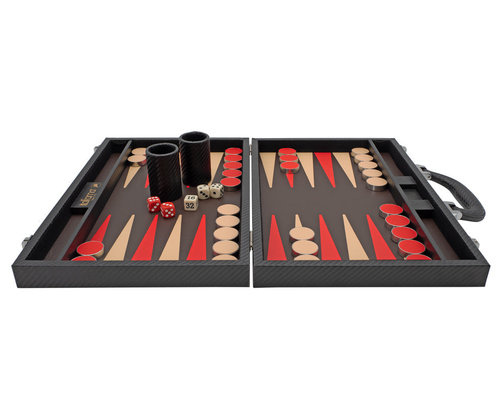 Italfama Folding Leatherette Backgammon Set in Black and Red