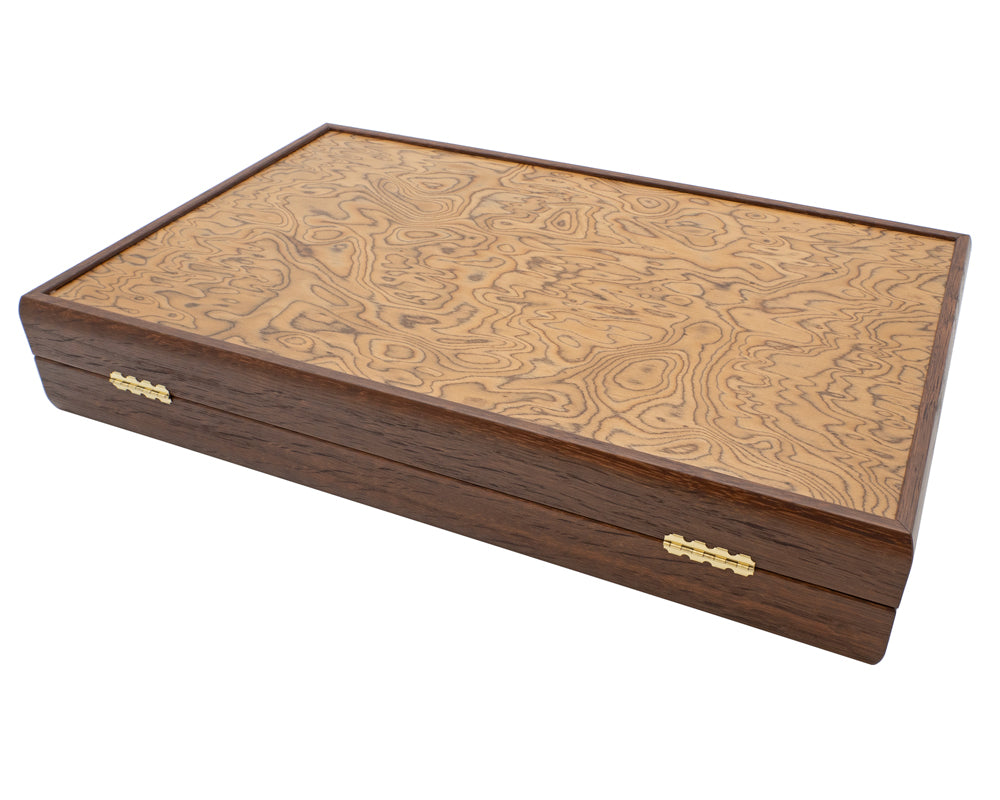 The Manopoulos Luxury Walnut Burl and Wenge Backgammon Set with Luxury Cups