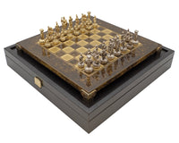 Manopoulos Greek Roman Army Metal Chess Set with Wooden Case - Small