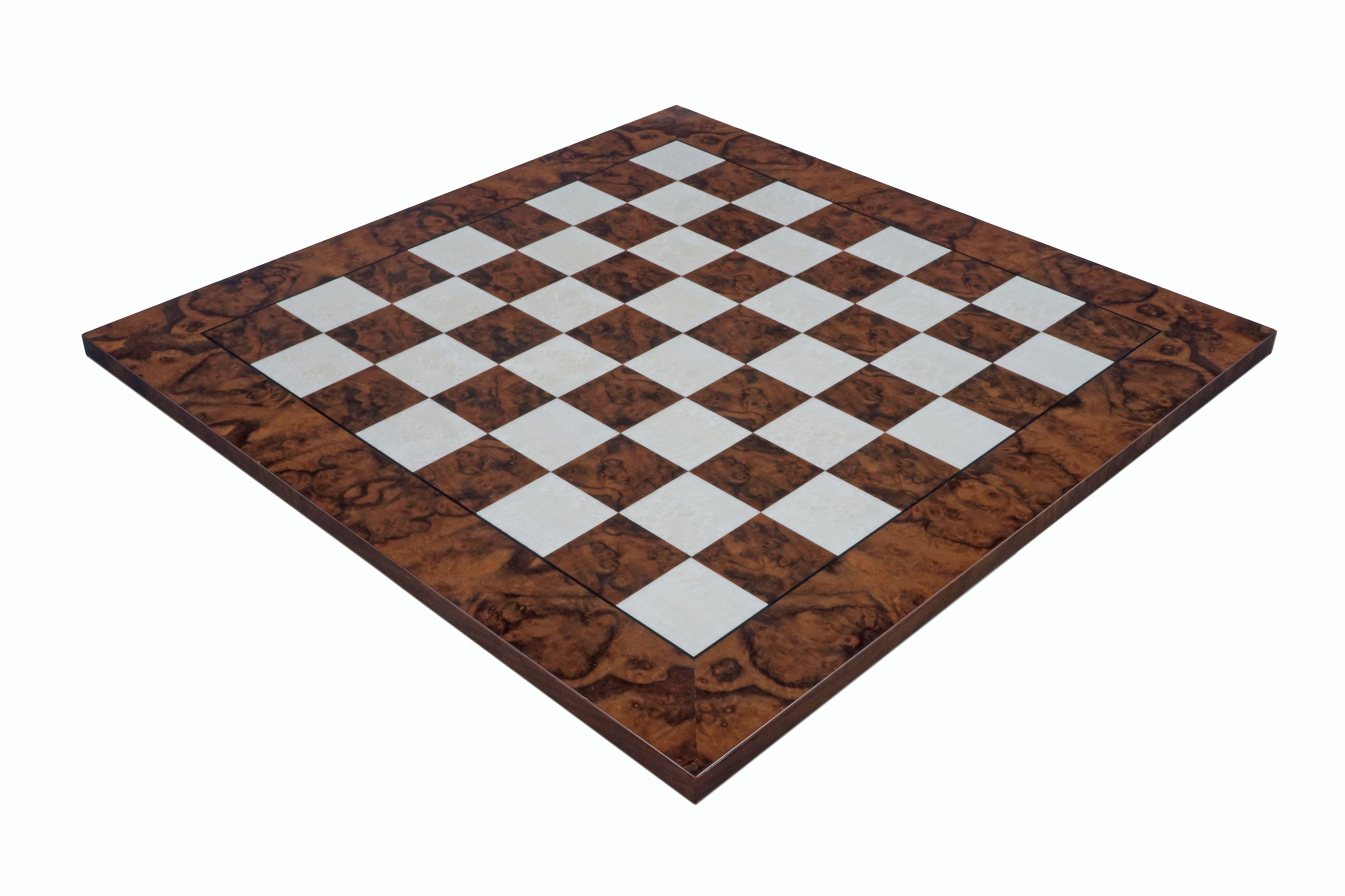 Dark Walnut Burl Luxury Italian Chess Board, 20.5 inches, featuring a sophisticated and elegant design.