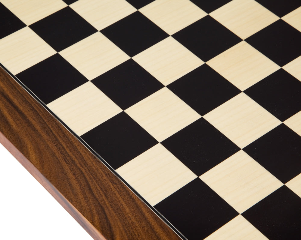 17.75 Inch Black Anegre and Palisander Deluxe Chess Board with High Gloss Lacquer Finish and Maple Veneer Squares