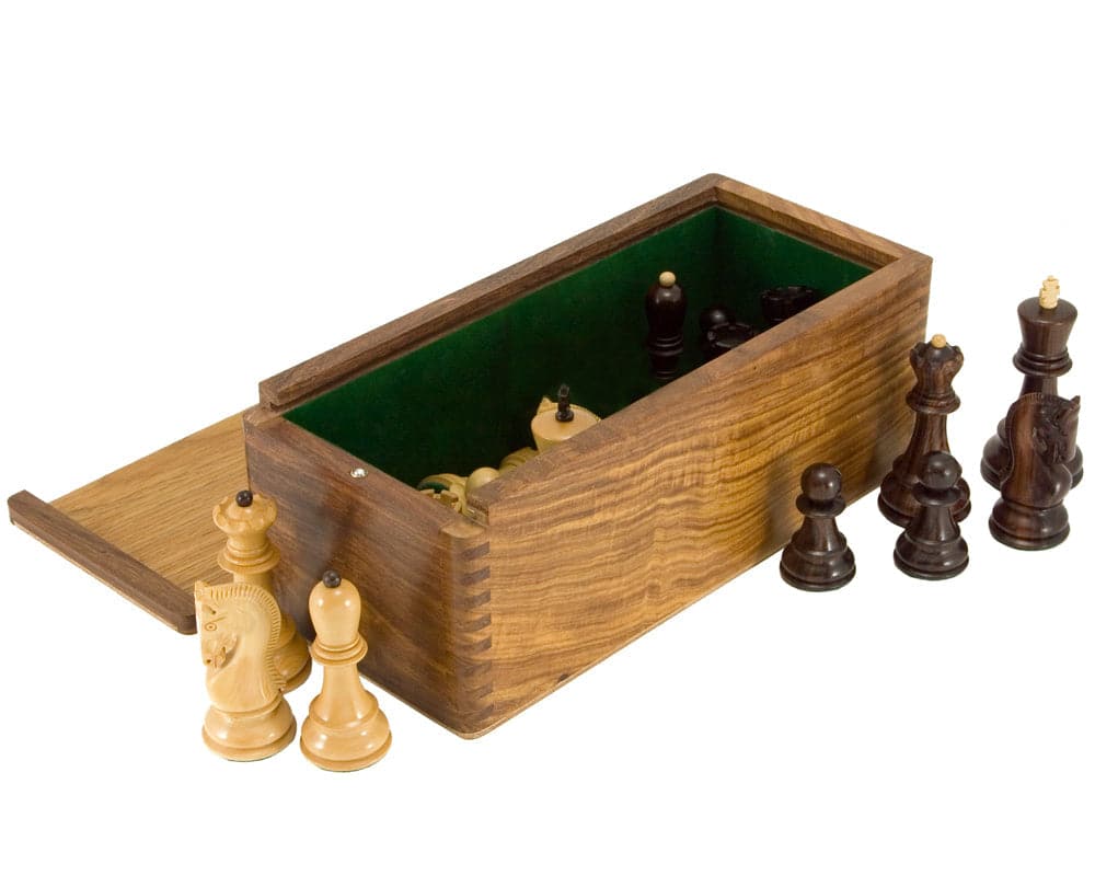 11 Inch Sheesham Chess Piece Cabinet with Sliding Lid and Padded Compartments for Chess Pieces