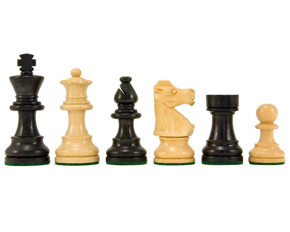 French Knight Series Ebonised Staunton Chess Pieces 3.25 Inches - Classic Staunton design, turned from boxwood, weighted and felted chessmen