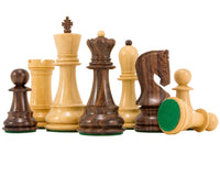 Antipodean Series Rosewood Staunton Chessmen featuring solid rosewood and contrasting design with a 4-inch king, perfect for a 21-inch board