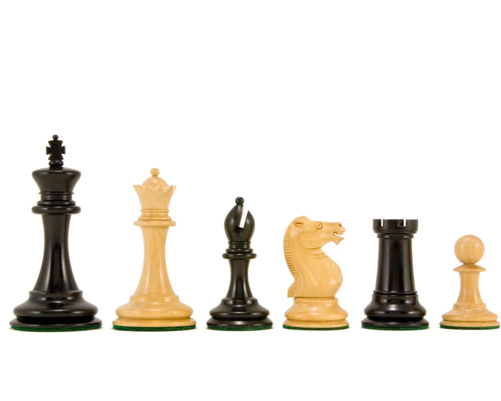 Old English Elite Series Ebony Staunton chess pieces 3.5 inches – classic design, weighted, with billiard cloth bases perfect for 20 inch board.