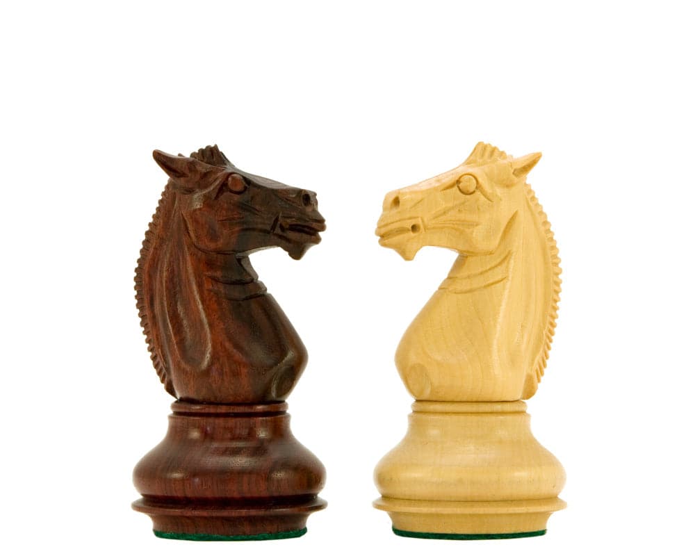 Rosewood and boxwood knights from Templar Series luxury chess set with Staunton design.