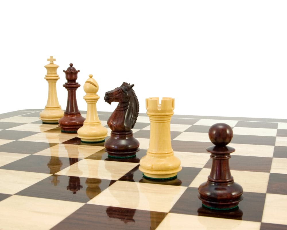 Templar Series Rosewood Luxury Chess Pieces on Checkerboard