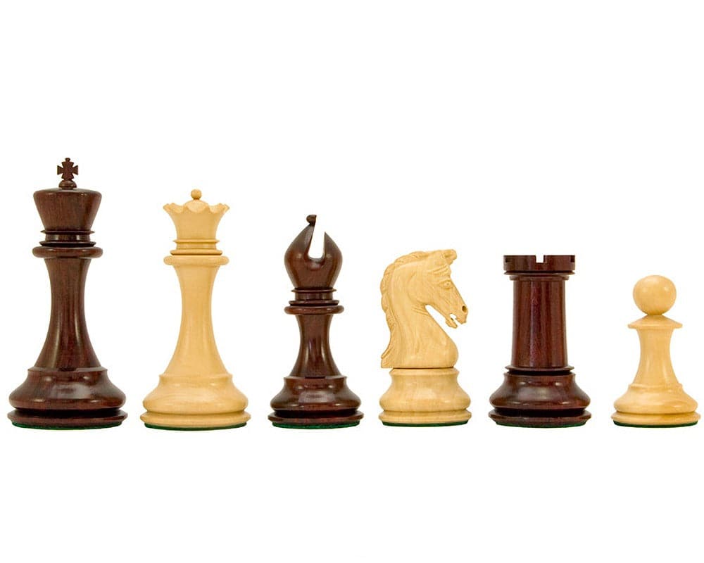 Eminence Series Rosewood Luxury Chess Pieces including 4.5-inch king, additional queens, and weighted bases with billiard cloth