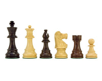 French Knight Series Rosewood Staunton chess pieces, 3.25 inch king, Indian rosewood, hand-carved knights, ideal for 18 inch board, luxury chess set