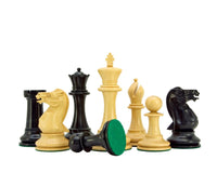 Old English Elite Series Ebony Staunton Chess Pieces 4 Inch, weighted and balanced with billiard cloth bases, ideal for 23 inch board