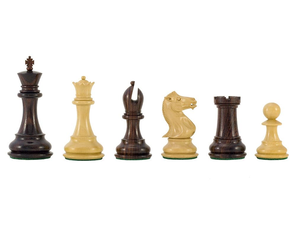 Sandringham Series Rosewood chess pieces 4 inch Staunton design with 2 additional queens, beautifully crafted from rosewood and boxwood