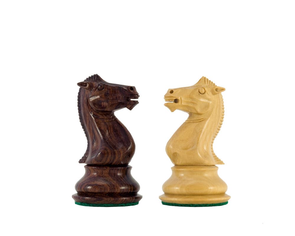 Sandringham Series Rosewood and Boxwood Chess Knights - Classic Staunton Design, Weighted, Billiard Cloth Base, Ideal for Luxury Chess Sets