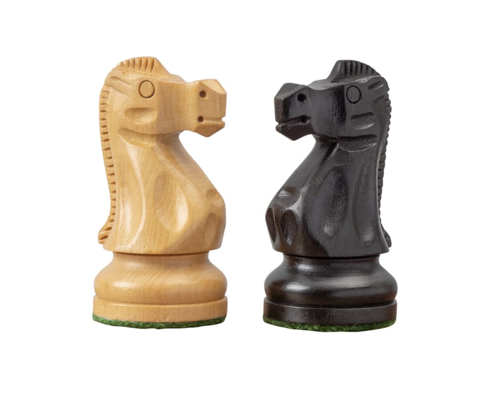 The Levisham 3.5 Inch Ebonised Boxwood Chessmen Knights Detailed Carving