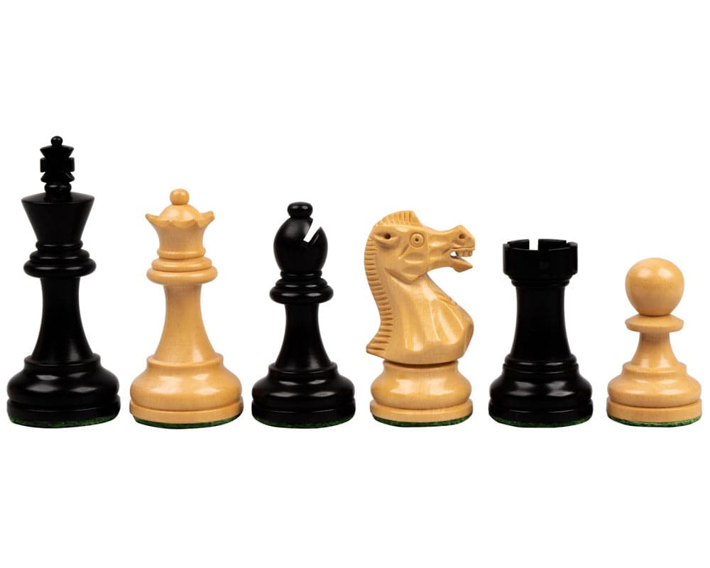 Executive Staunton Ebonised Chess Men 3 Inches - Set of beautifully carved, weighted, and felted chess pieces with a 3-inch king.