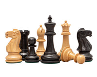 The Warwick Series 3.25 Inch Ebonised Chessmen in Staunton design, beautifully carved from boxwood with superb detail and finish.