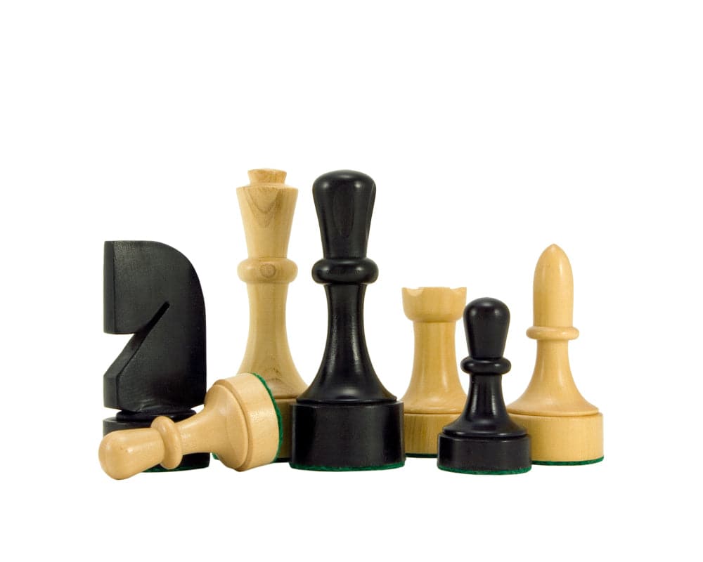 Modern chess pieces from Contemporary Series Wenge Chess Set in black and natural wood finish.