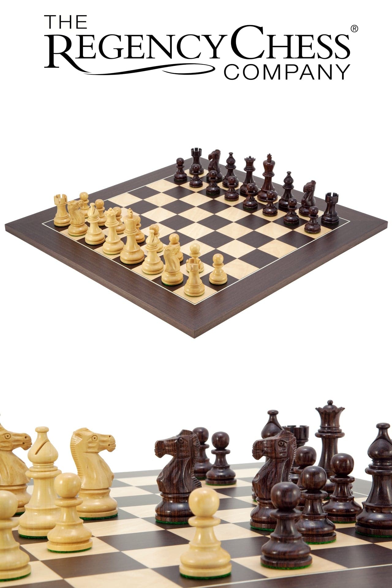 Atlantic Rosewood Chess Set on wenge board, 3.75 inch king, classic Staunton design, weighted pieces with billiard cloth bases