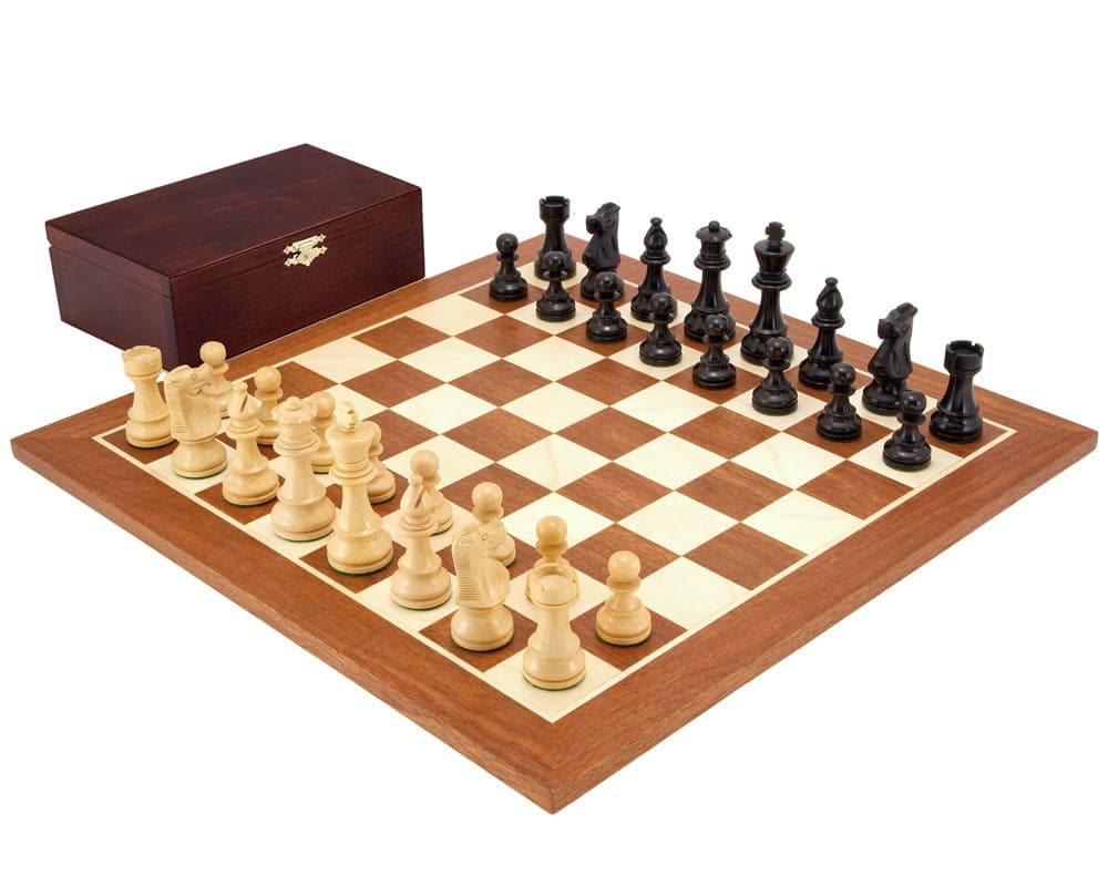 French Knight Black Mahogany Chess Set