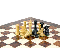 Old English Elite Ebony and Briar Luxury Chess Set on Lacquered Briarwood and Elm Veneer Board