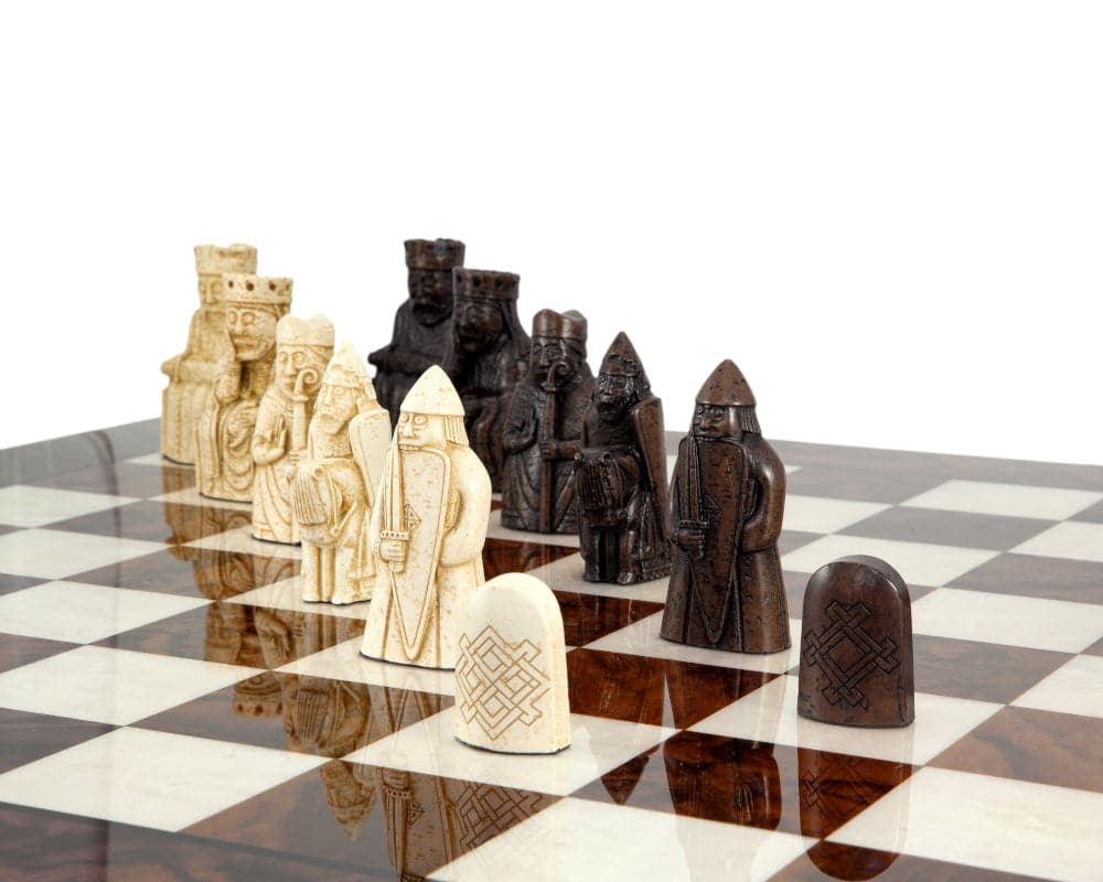 Isle of Lewis chessmen on Italian Briarwood board from The Regency Chess Company