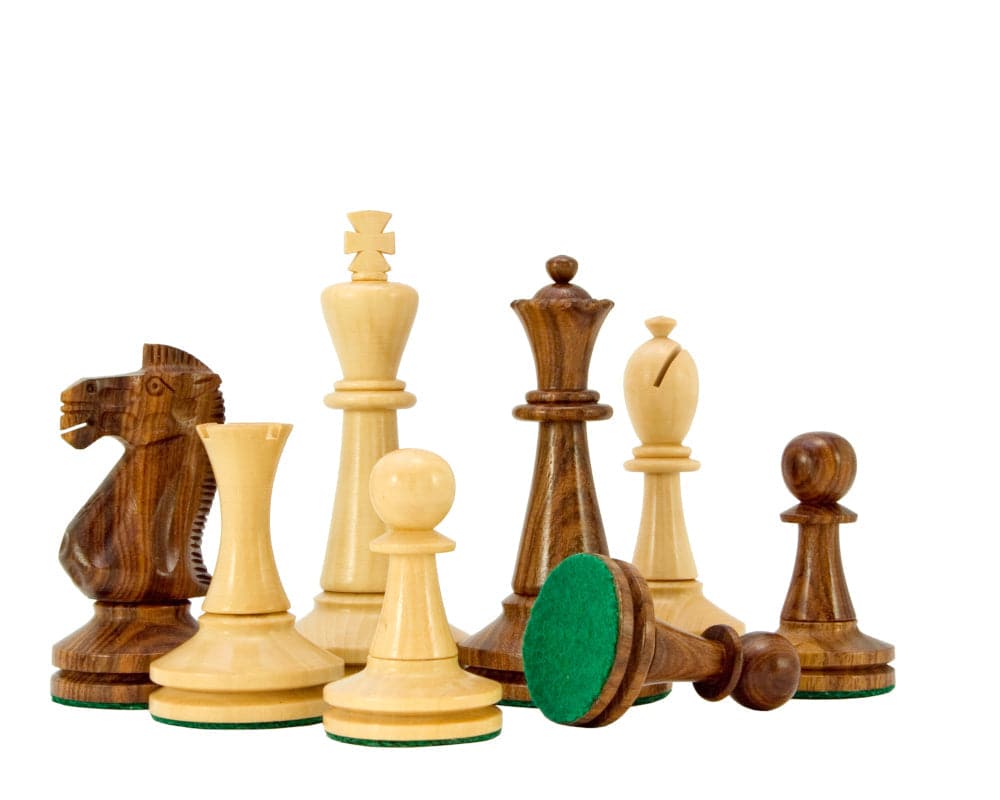 Blackmore series sheesham chess pieces made from clean grained boxwood and sheesham wood with rich grains and tones.