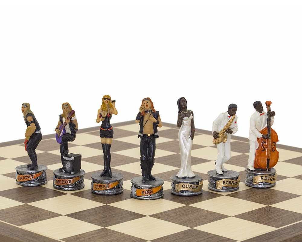 The Jazz Band Vs Rock Stars Hand painted themed Chess set by Italfama