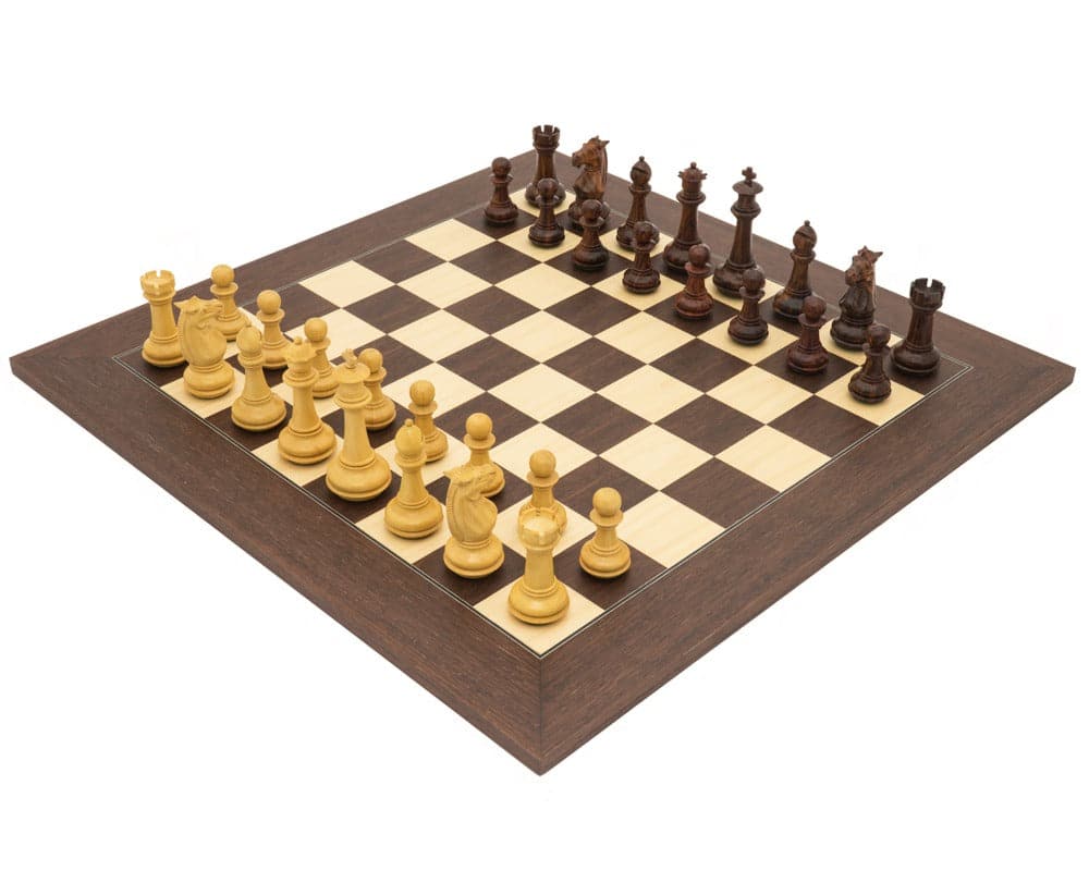 The Templar Palisander Luxury Chess Set setup, featuring elegant wooden chess pieces on a premium chessboard.