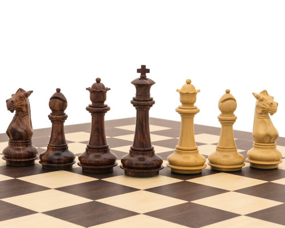 The Templar Palisander Luxury Chess Set with detailed wooden chess pieces on a high-quality chessboard.