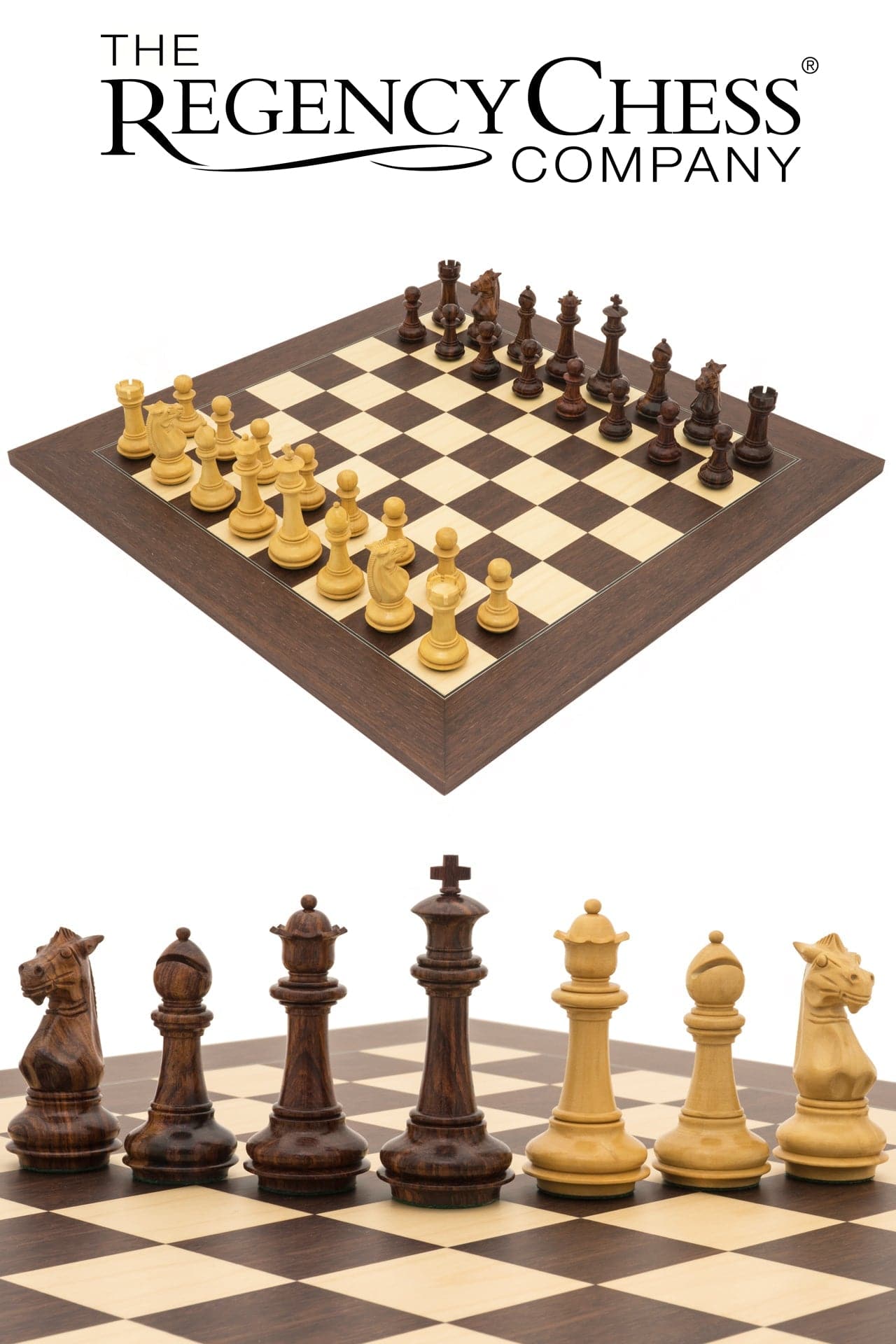 The Templar Palisander Luxury Chess Set displayed by The Regency Chess Company