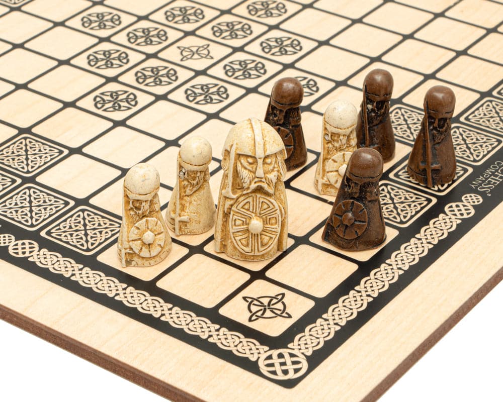 Hnefatafl Deluxe Edition - 15.75 inch mahogany board with intricately designed Viking game pieces