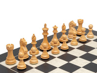 The Fierce Knight Black and Maple Chess Set with large, quality ebonised boxwood pieces and a deluxe 21.7 inch board from Spain featuring 2.17 inch squares