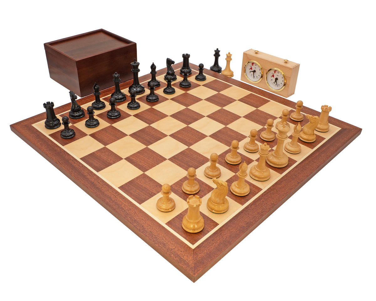 The 1850 London Limited Edition Ebony and Mahogany Deluxe Chess set with Case and Clock