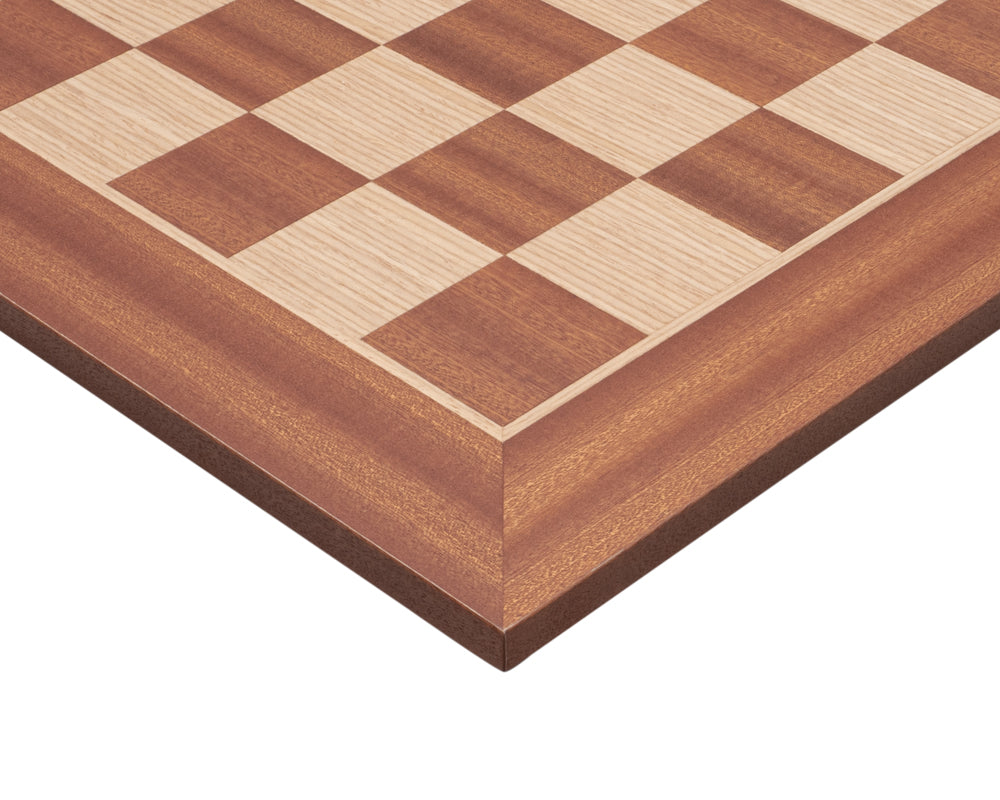 20 Inch Manopoulos Mahogany Chess Board with traditional checkered pattern and high-quality craftsmanship. Perfect for chess enthusiasts and collectors.